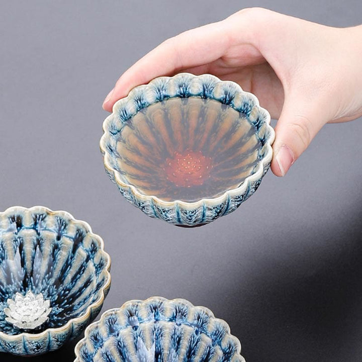 Petite tasse à thé en céramique de style chinois Jianzhan , faite à la main, motif lotus, style Kung Fu, 80 ml