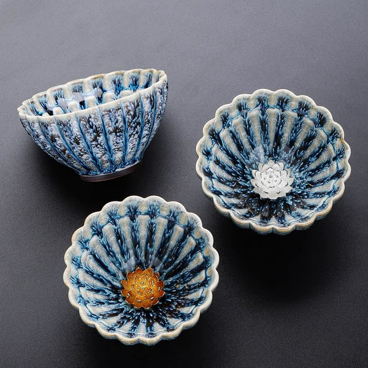 Petite tasse à thé en céramique de style chinois Jianzhan , faite à la main, motif lotus, style Kung Fu, 80 ml