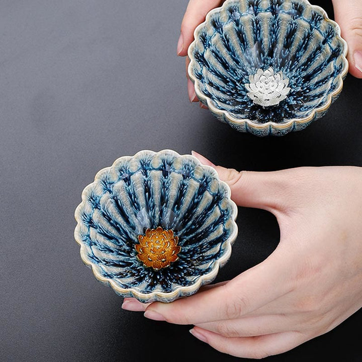 Petite tasse à thé en céramique de style chinois Jianzhan , faite à la main, motif lotus, style Kung Fu, 80 ml