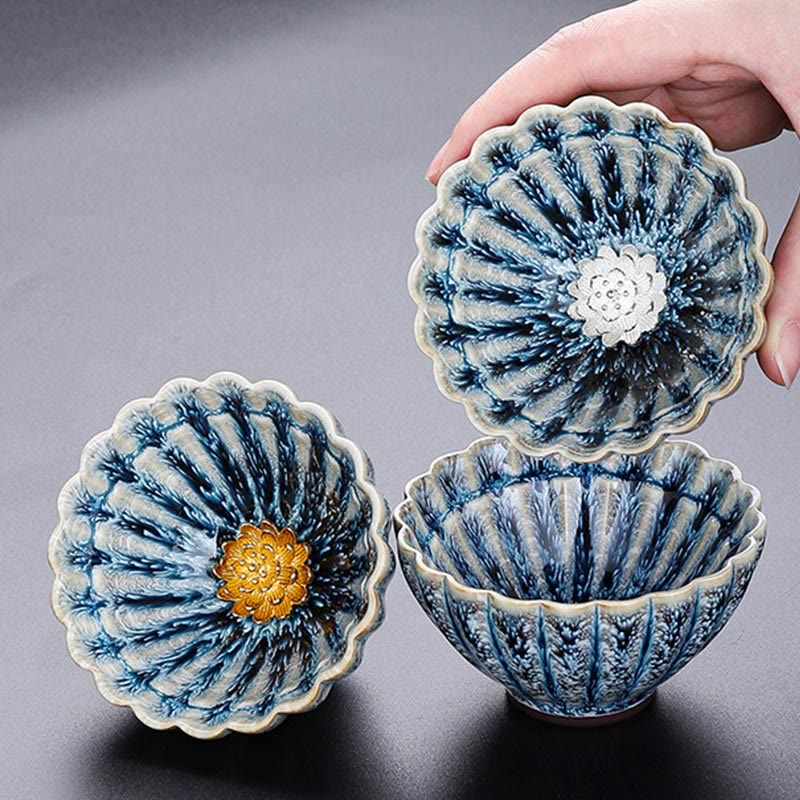Petite tasse à thé en céramique de style chinois Jianzhan , faite à la main, motif lotus, style Kung Fu, 80 ml