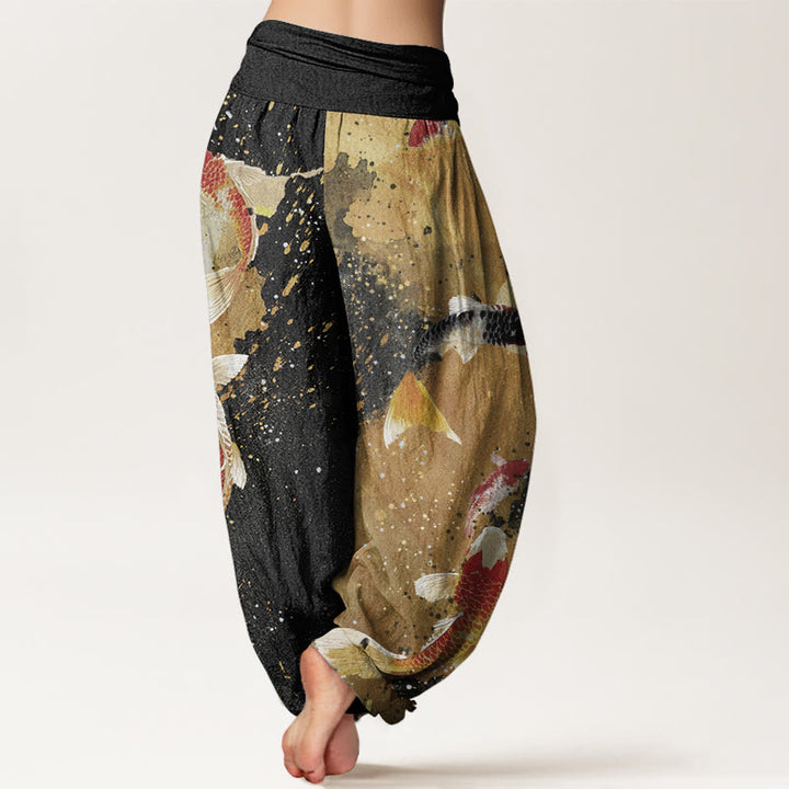Pantalon sarouel décontracté à taille élastique pour femme, motif poisson koï doré, Buddha Stones - image 1