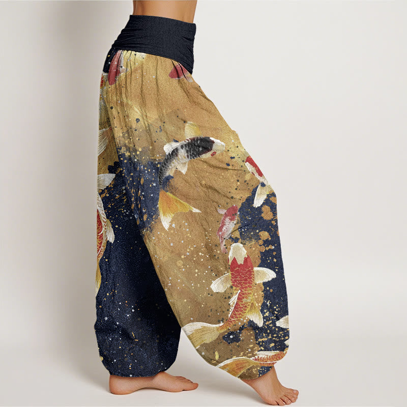 Pantalon sarouel décontracté à taille élastique pour femme, motif poisson koï doré, Buddha Stones