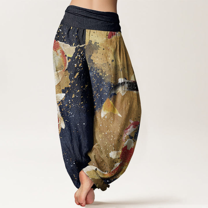 Pantalon sarouel décontracté à taille élastique pour femme, motif poisson koï doré, Buddha Stones