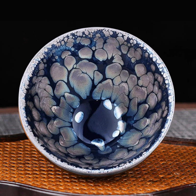 Tasse à thé chinoise en céramique faite à la main avec Buddha Stones Jianzhan, motif violet et bleu, tasse à thé Kung Fu Tenmoku, 150 ml