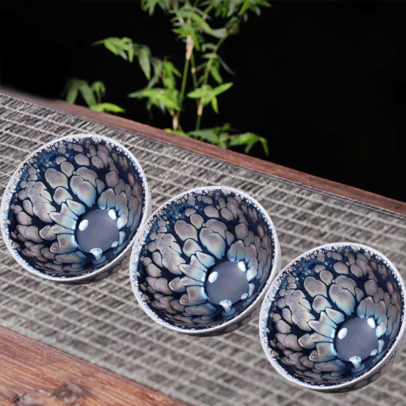 Tasse à thé chinoise en céramique faite à la main avec Buddha Stones Jianzhan, motif violet et bleu, tasse à thé Kung Fu Tenmoku, 150 ml
