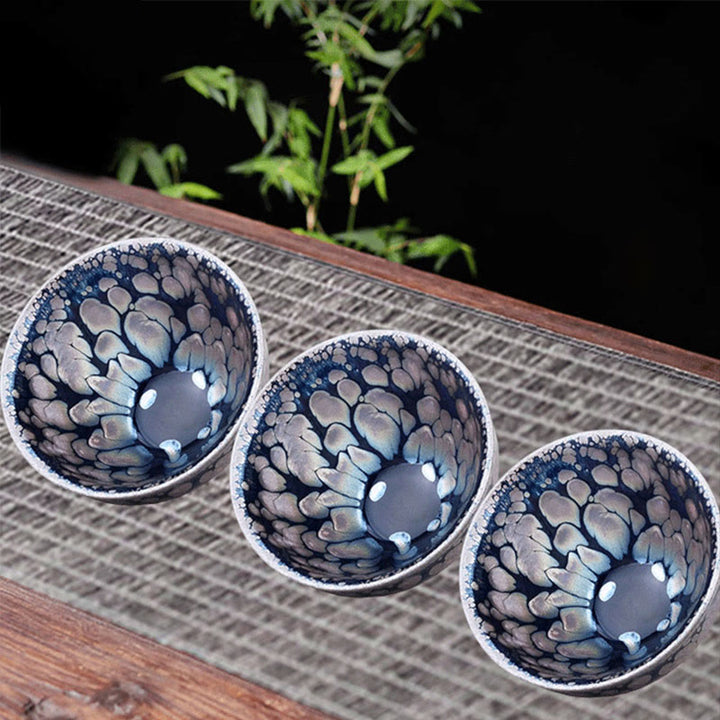 Tasse à thé chinoise en céramique faite à la main avec Buddha Stones Jianzhan, motif violet et bleu, tasse à thé Kung Fu Tenmoku, 150 ml