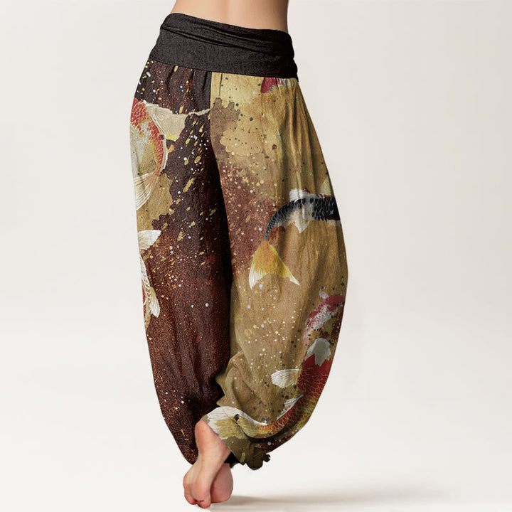 Pantalon sarouel décontracté à taille élastique pour femme, motif poisson koï doré, Buddha Stones