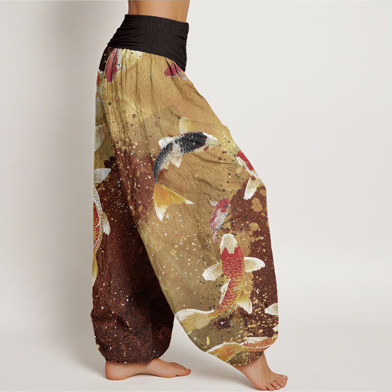 Pantalon sarouel décontracté à taille élastique pour femme, motif poisson koï doré, Buddha Stones