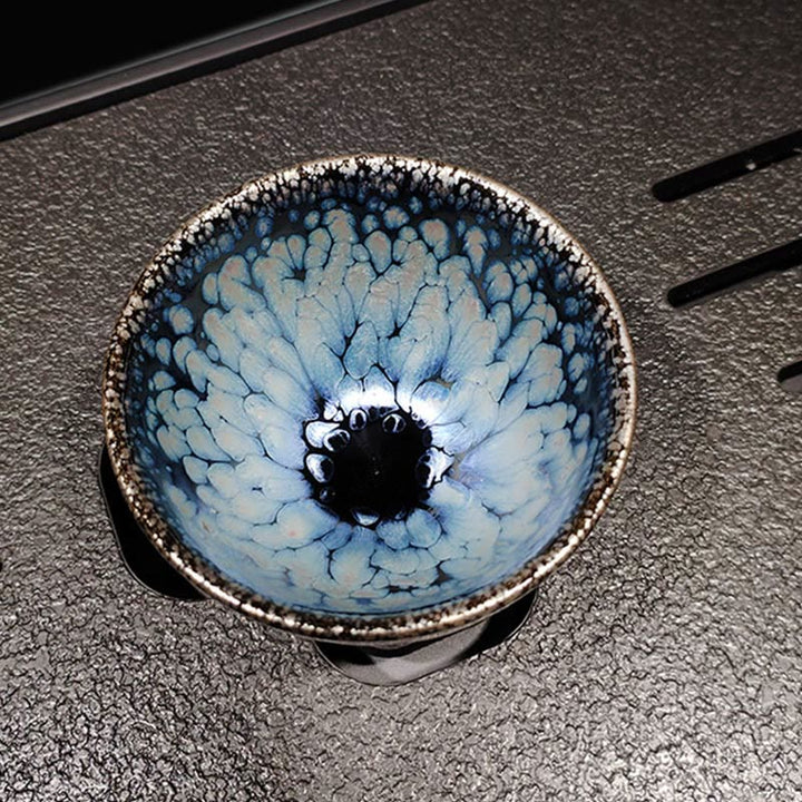 Tasse à thé chinoise Jianzhan en céramique à pois bleus, faite à la main, Buddha Stones , tasse à thé Kung Fu Tenmoku, 150 ml