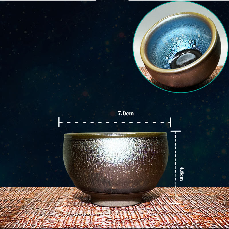 Tasse à thé en céramique faite à la main avec Buddha Stones , motif de gouttes d'huile de Jianzhan, tasse à thé Kung Fu Tenmoku, 150 ml - 7 x 4,8 cm x 150 ml - image 1