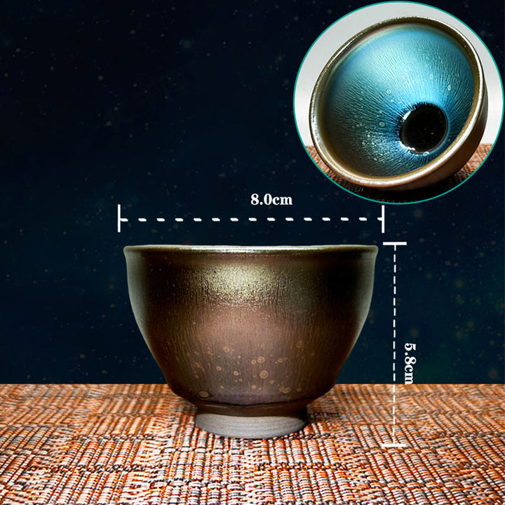 Tasse à thé en céramique faite à la main avec Buddha Stones , motif de gouttes d'huile de Jianzhan, tasse à thé Kung Fu Tenmoku, 150 ml