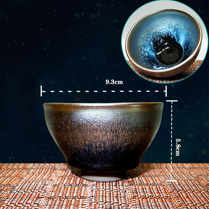 Tasse à thé en céramique faite à la main avec Buddha Stones , motif de gouttes d'huile de Jianzhan, tasse à thé Kung Fu Tenmoku, 150 ml