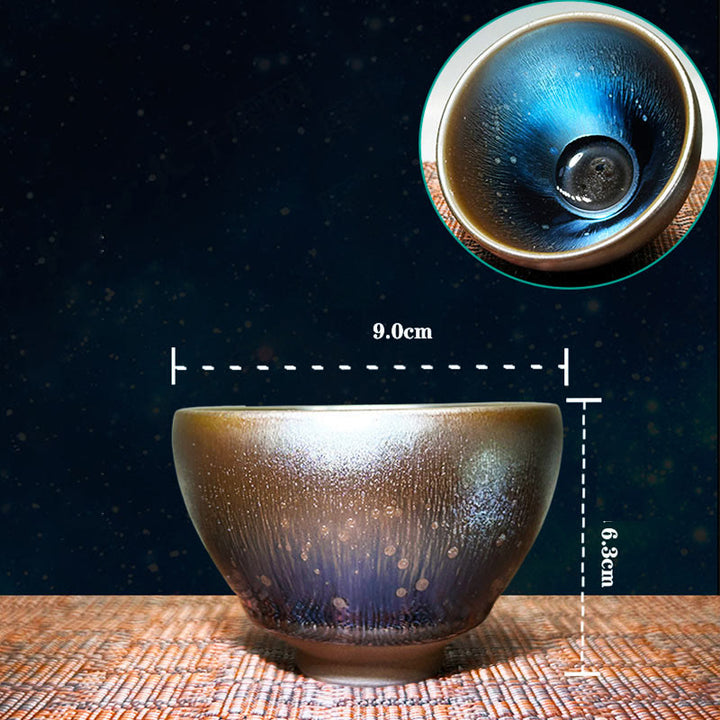 Tasse à thé en céramique faite à la main avec Buddha Stones , motif de gouttes d'huile de Jianzhan, tasse à thé Kung Fu Tenmoku, 150 ml