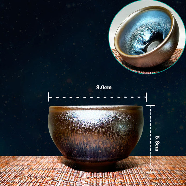 Tasse à thé en céramique faite à la main avec Buddha Stones , motif de gouttes d'huile de Jianzhan, tasse à thé Kung Fu Tenmoku, 150 ml