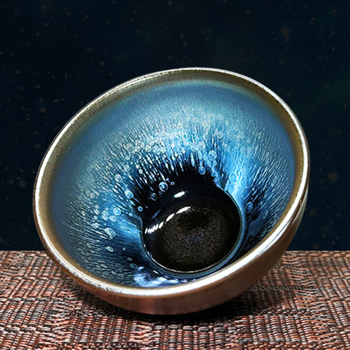 Tasse à thé en céramique faite à la main avec Buddha Stones , motif de gouttes d'huile de Jianzhan, tasse à thé Kung Fu Tenmoku, 150 ml