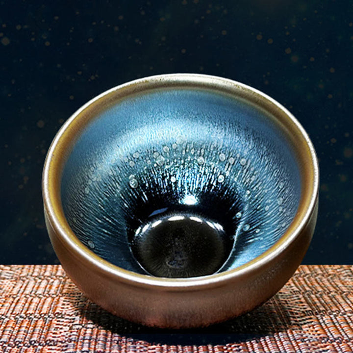 Tasse à thé en céramique faite à la main avec Buddha Stones , motif de gouttes d'huile de Jianzhan, tasse à thé Kung Fu Tenmoku, 150 ml