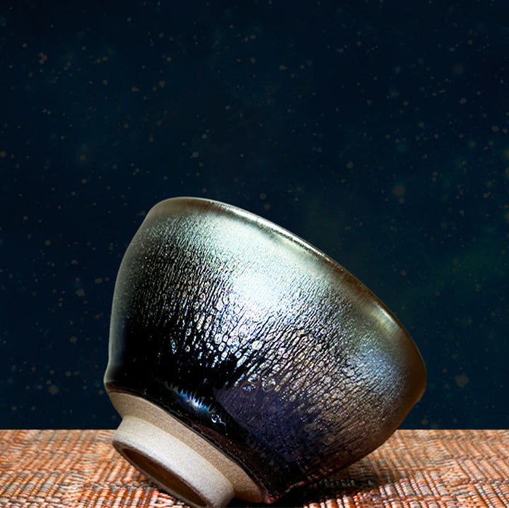 Tasse à thé en céramique faite à la main avec Buddha Stones , motif de gouttes d'huile de Jianzhan, tasse à thé Kung Fu Tenmoku, 150 ml
