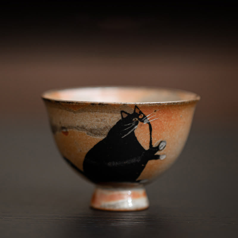 Petite tasse à thé en forme de chat mignon Buddha Stones , tasse à thé Kung Fu 60 ml - Chat regardant vers le haut 6,5 cm x 4,7 cm x 60 ml - image 3
