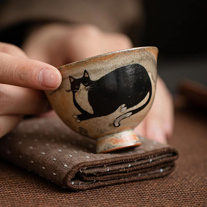 Petite tasse à thé en forme de chat mignon Buddha Stones , tasse à thé Kung Fu 60 ml
