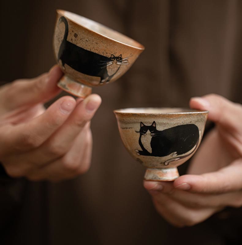 Petite tasse à thé en forme de chat mignon Buddha Stones , tasse à thé Kung Fu 60 ml