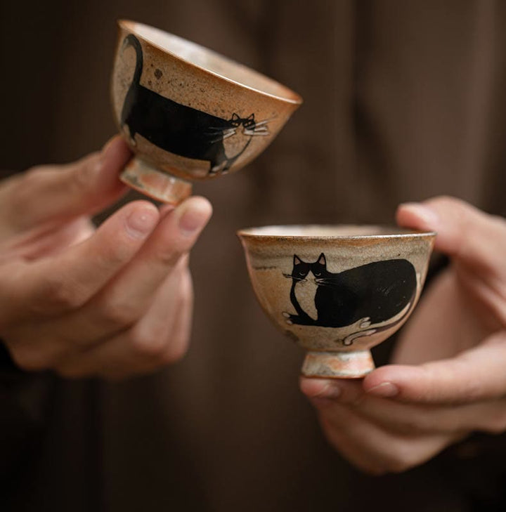 Petite tasse à thé en forme de chat mignon Buddha Stones , tasse à thé Kung Fu 60 ml