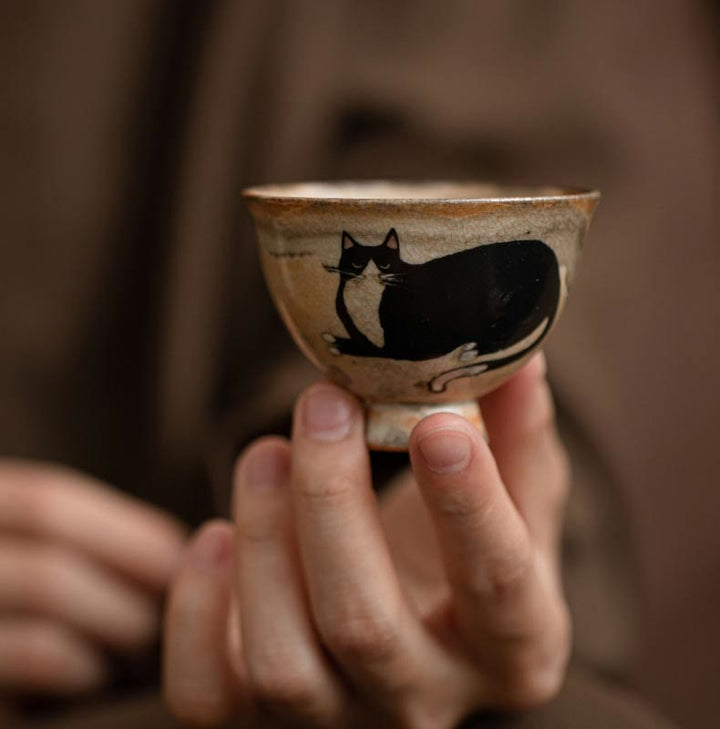 Petite tasse à thé en forme de chat mignon Buddha Stones , tasse à thé Kung Fu 60 ml