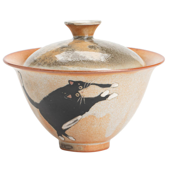 Tasse à thé Kung Fu en céramique avec couvercle Motif chat mignon et Buddha Stones 130 ml - image 11
