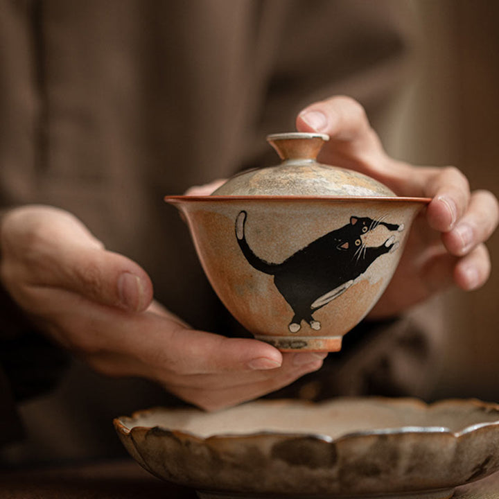 Tasse à thé Kung Fu en céramique avec couvercle Motif chat mignon et Buddha Stones 130 ml - image 7