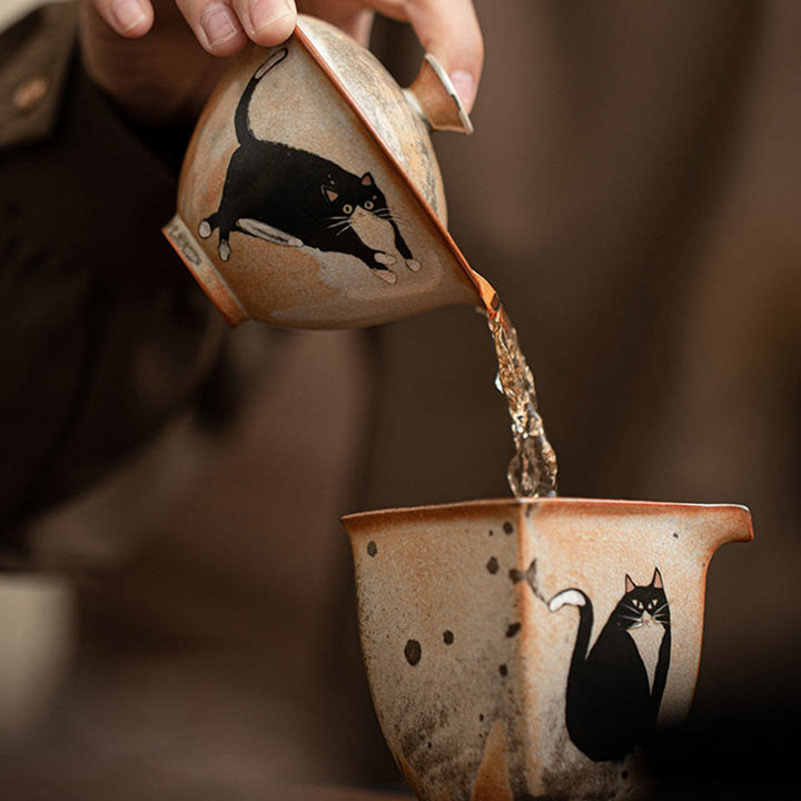 Tasse à thé Kung Fu en céramique avec couvercle Motif chat mignon et Buddha Stones 130 ml - image 9