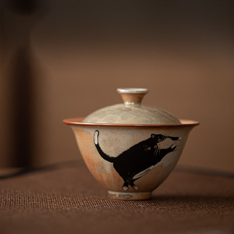 Tasse à thé Kung Fu en céramique avec couvercle Motif chat mignon et Buddha Stones 130 ml - image 8