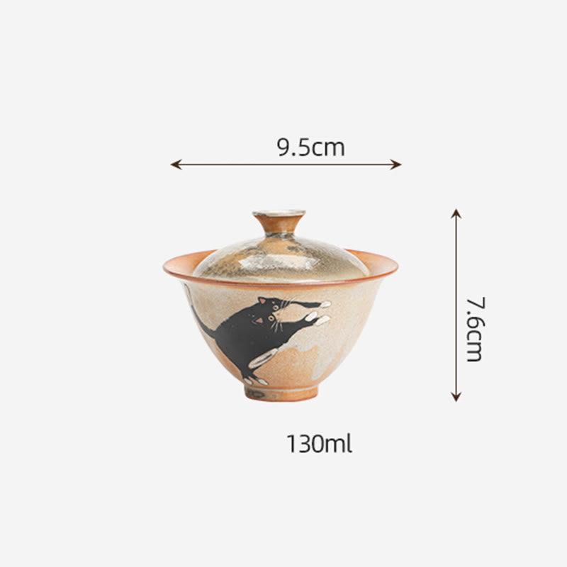 Tasse à thé Kung Fu en céramique avec couvercle Motif chat mignon et Buddha Stones 130 ml - image 12