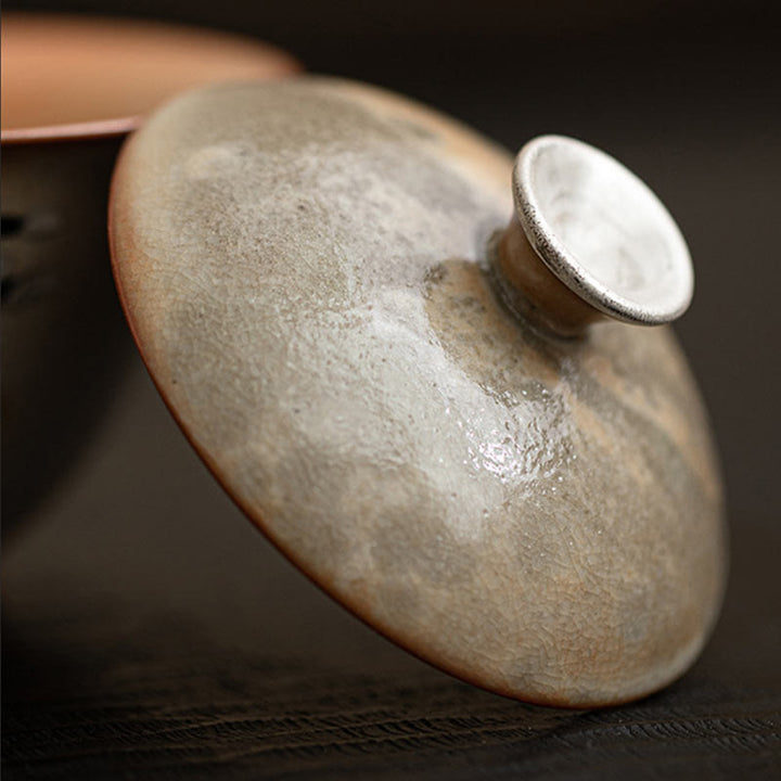 Tasse à thé Kung Fu en céramique avec couvercle Motif chat mignon et Buddha Stones 130 ml - image 3
