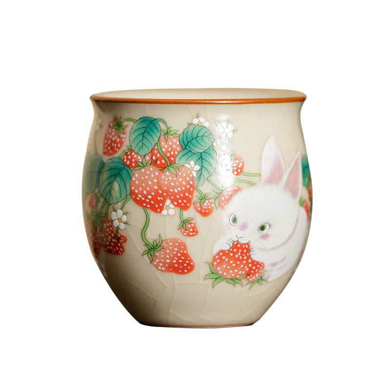 Petite tasse à thé Kung Fu 90 ml avec motif fraise et lapin Buddha Stones, coffret cadeau