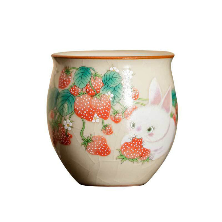 Petite tasse à thé Kung Fu 90 ml avec motif fraise et lapin Buddha Stones, coffret cadeau