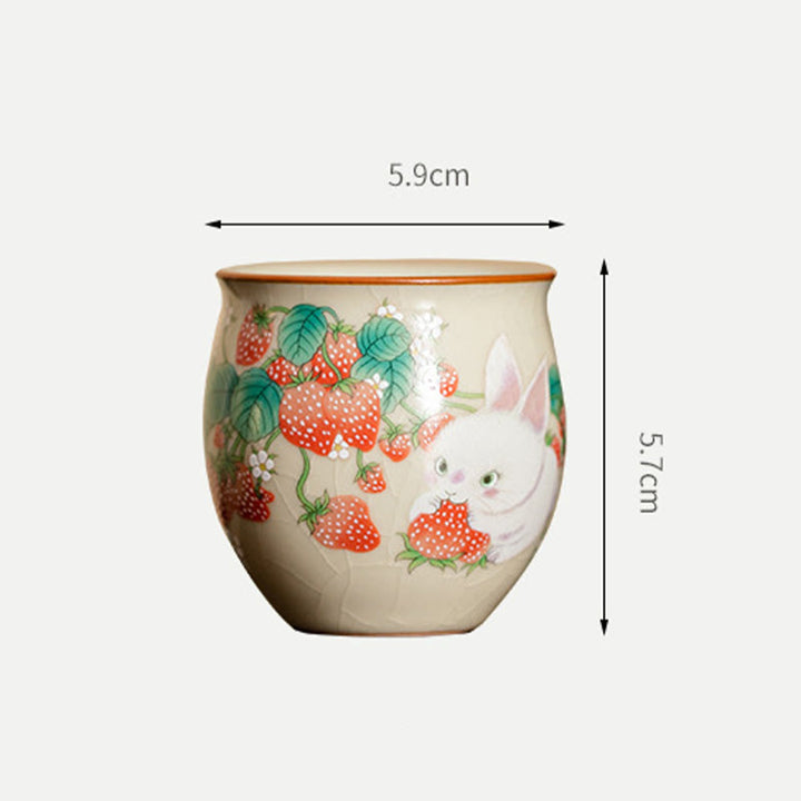 Petite tasse à thé Kung Fu 90 ml avec motif fraise et lapin Buddha Stones, coffret cadeau