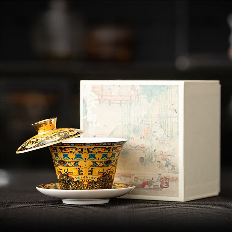 Tasse à thé et soucoupe en céramique avec couvercle, motif Buddha Stones Thangka, Dragon, Bouddhas, Dunhuang, Gaiwan, Sancai, Kung Fu, coffret cadeau, 180 ml
