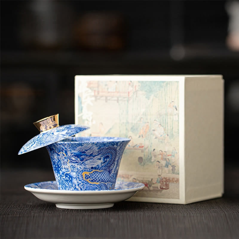 Tasse à thé et soucoupe en céramique avec couvercle, motif Buddha Stones Thangka, Dragon, Bouddhas, Dunhuang, Gaiwan, Sancai, Kung Fu, coffret cadeau, 180 ml