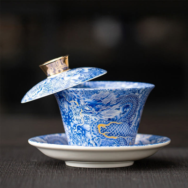 Tasse à thé et soucoupe en céramique avec couvercle, motif Buddha Stones Thangka, Dragon, Bouddhas, Dunhuang, Gaiwan, Sancai, Kung Fu, coffret cadeau, 180 ml