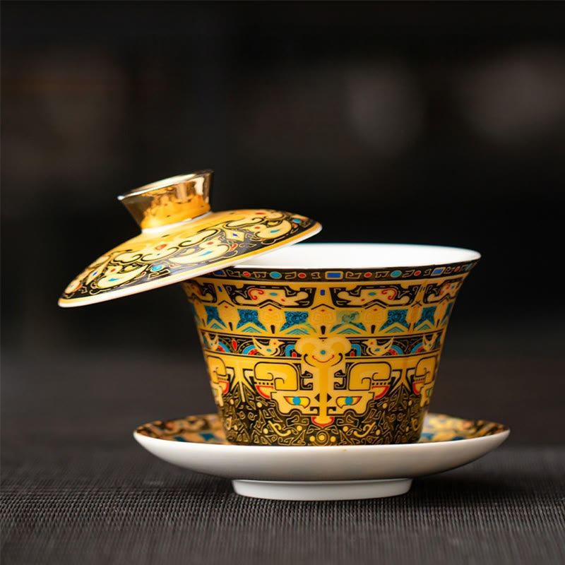Tasse à thé et soucoupe en céramique avec couvercle, motif Buddha Stones Thangka, Dragon, Bouddhas, Dunhuang, Gaiwan, Sancai, Kung Fu, coffret cadeau, 180 ml