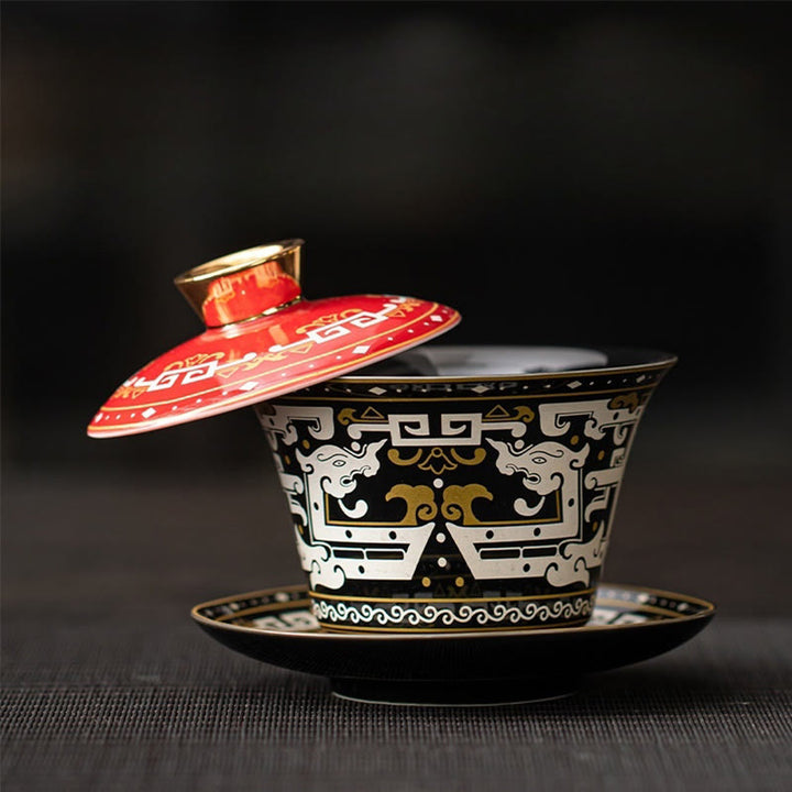 Tasse à thé et soucoupe en céramique avec couvercle, motif Buddha Stones Thangka, Dragon, Bouddhas, Dunhuang, Gaiwan, Sancai, Kung Fu, coffret cadeau, 180 ml