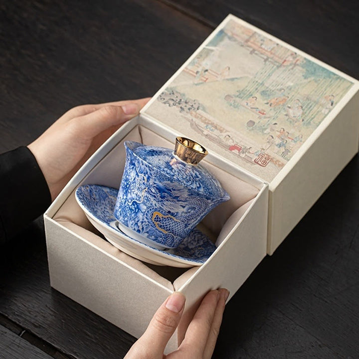 Tasse à thé et soucoupe en céramique avec couvercle, motif Buddha Stones Thangka, Dragon, Bouddhas, Dunhuang, Gaiwan, Sancai, Kung Fu, coffret cadeau, 180 ml