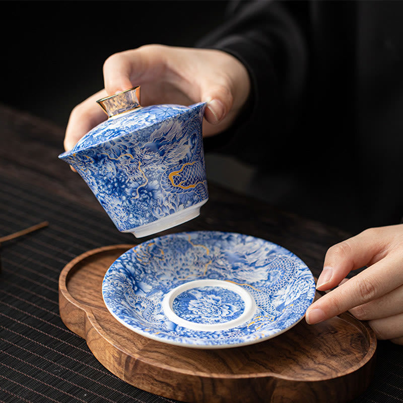 Tasse à thé et soucoupe en céramique avec couvercle, motif Buddha Stones Thangka, Dragon, Bouddhas, Dunhuang, Gaiwan, Sancai, Kung Fu, coffret cadeau, 180 ml