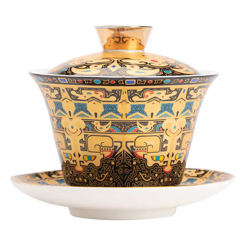 Tasse à thé et soucoupe en céramique avec couvercle, motif Buddha Stones Thangka, Dragon, Bouddhas, Dunhuang, Gaiwan, Sancai, Kung Fu, coffret cadeau, 180 ml