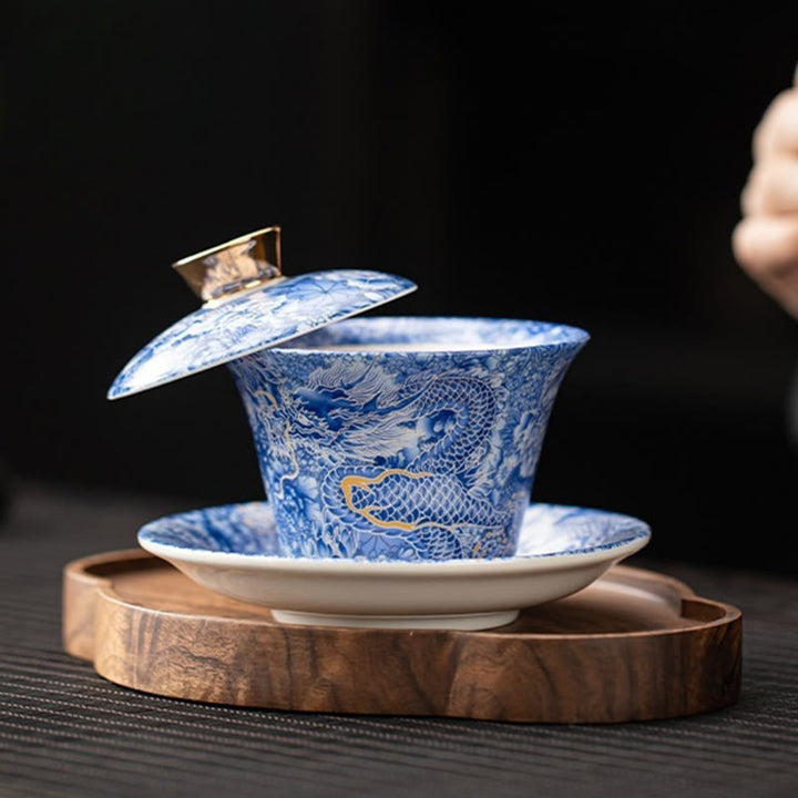 Tasse à thé et soucoupe en céramique avec couvercle, motif Buddha Stones Thangka, Dragon, Bouddhas, Dunhuang, Gaiwan, Sancai, Kung Fu, coffret cadeau, 180 ml
