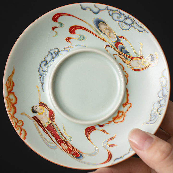 Tasse à thé et soucoupe en céramique avec couvercle, motif Buddha Stones Thangka, Dragon, Bouddhas, Dunhuang, Gaiwan, Sancai, Kung Fu, coffret cadeau, 180 ml