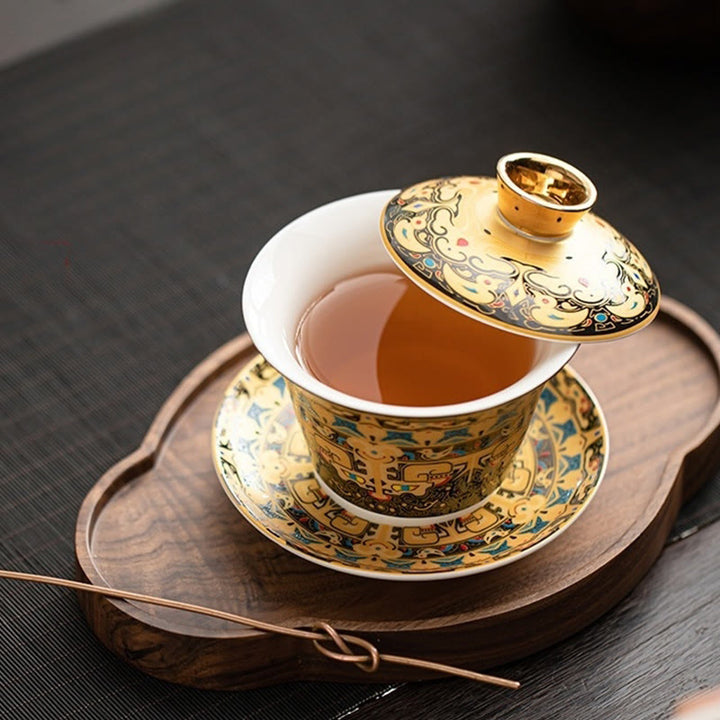 Tasse à thé et soucoupe en céramique avec couvercle, motif Buddha Stones Thangka, Dragon, Bouddhas, Dunhuang, Gaiwan, Sancai, Kung Fu, coffret cadeau, 180 ml