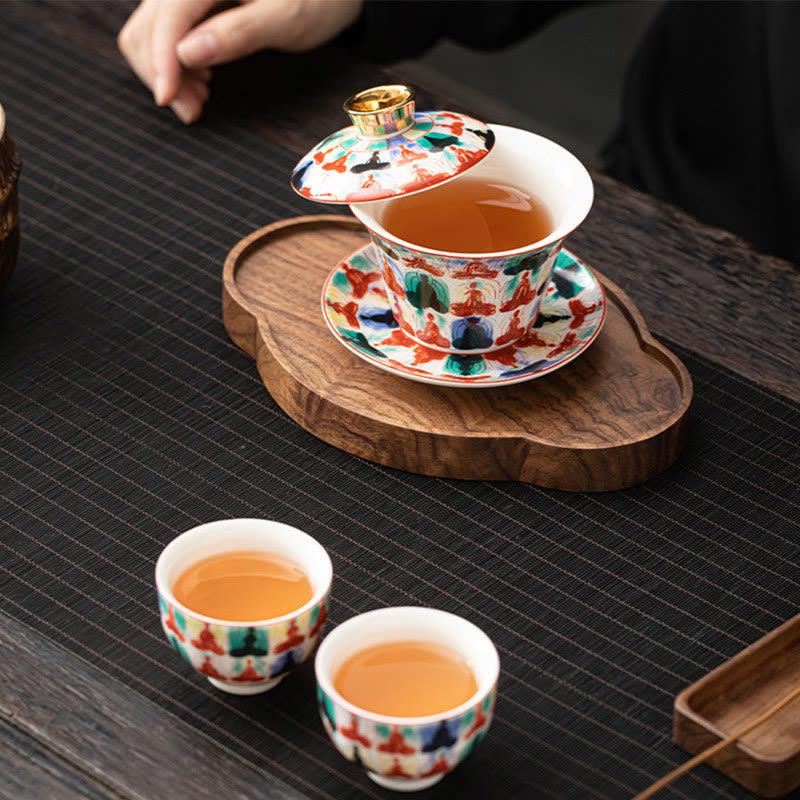 Tasse à thé et soucoupe en céramique avec couvercle, motif Buddha Stones Thangka, Dragon, Bouddhas, Dunhuang, Gaiwan, Sancai, Kung Fu, coffret cadeau, 180 ml