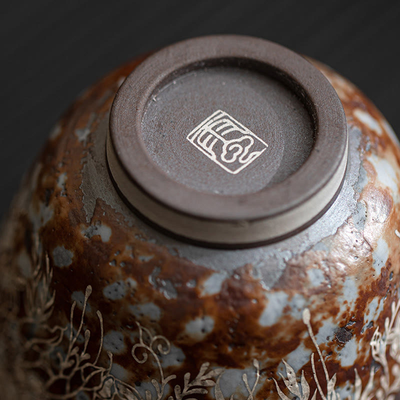 Tasse à thé Kung Fu en Buddha Stones et fleurs brunes en pleine floraison, 100 ml, avec coffret cadeau