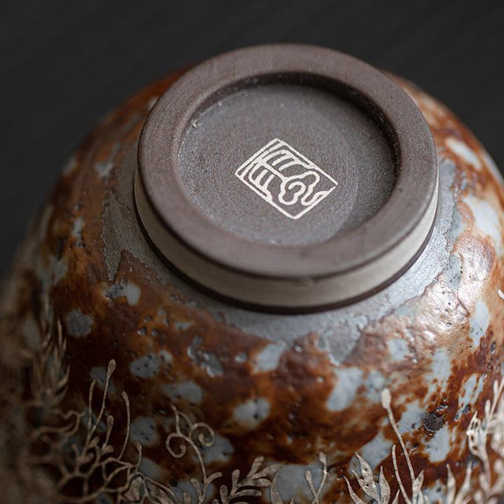 Tasse à thé Kung Fu en Buddha Stones et fleurs brunes en pleine floraison, 100 ml, avec coffret cadeau
