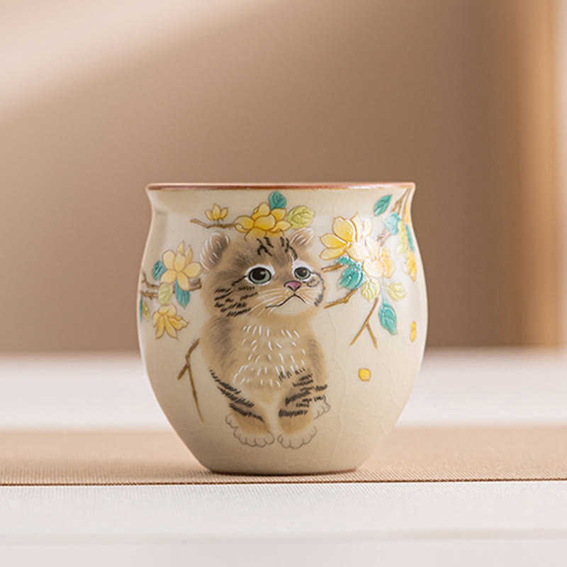 Buddha Stones Chat mignon Fleurs jaunes Lapin Tasse à thé Tasse à thé Kung Fu - Chat 5,9 cm x 5,7 cm x 90 ml - image 12